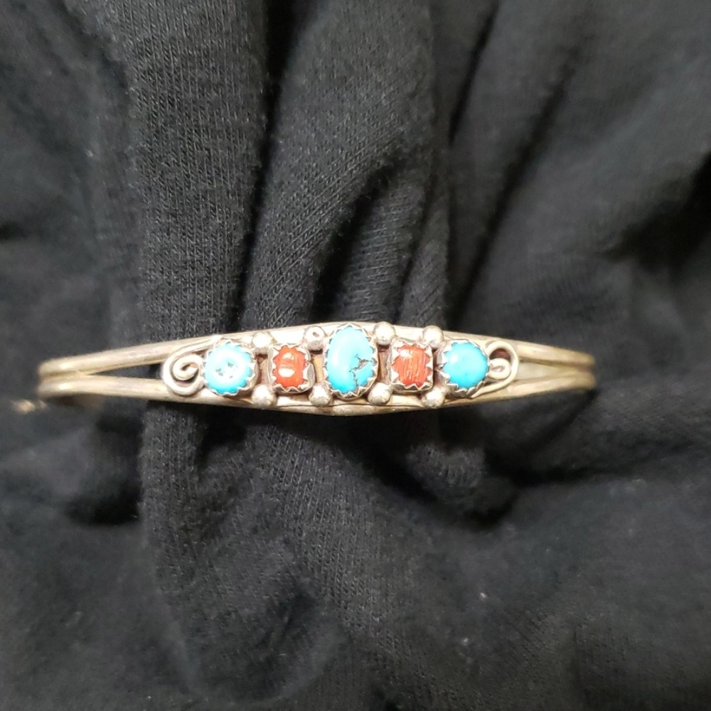 Sterling, Turquoise and coral cuff bracelet